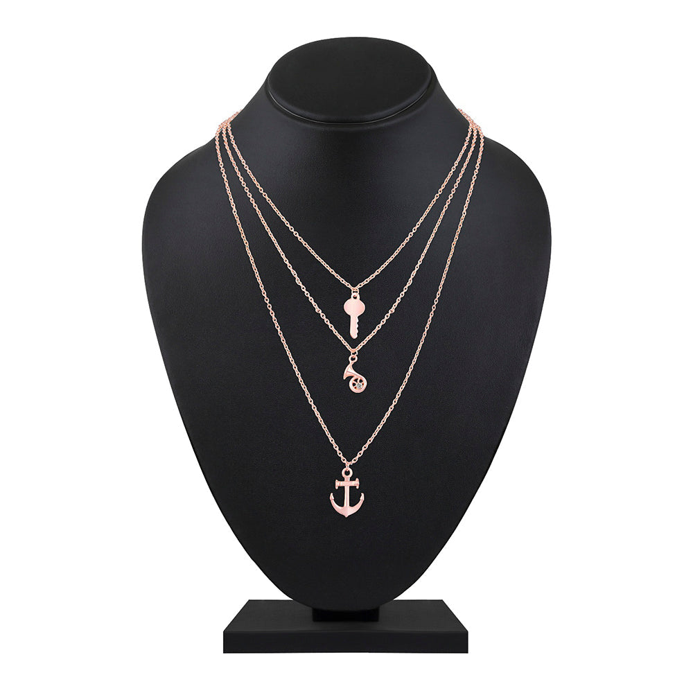 Mahi Multi-Layer Women's Trendy Charm Necklace with Key, Anchor and Trumpet Charms Pendants (PS1101768Z)