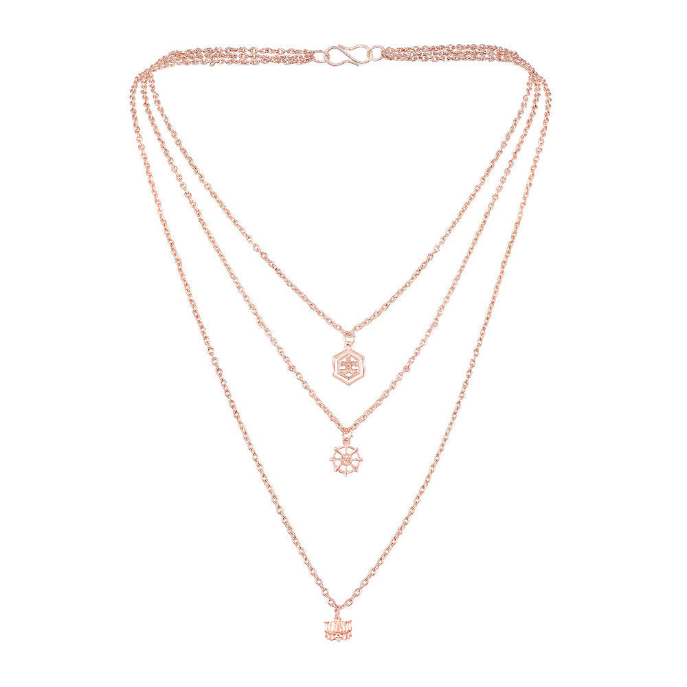 Mahi Multilayer Wheel, Lotus and Hexagone Charms Multi Strand Chain Pendants Layered Necklace for Women (PS1101769Z)