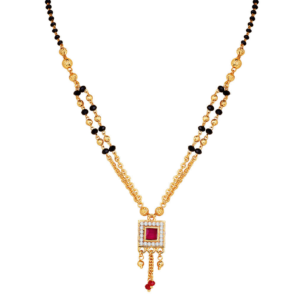 Mahi Adorable Mangalsutra / Tanmaniya with Black Beaded Chain and Crystals for Women (PS1101790G)
