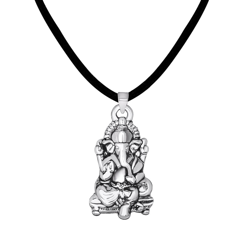 Mahi Vighnaharta Lord Ganesha Unisex Pendant with Black Rope (PS1101797R)