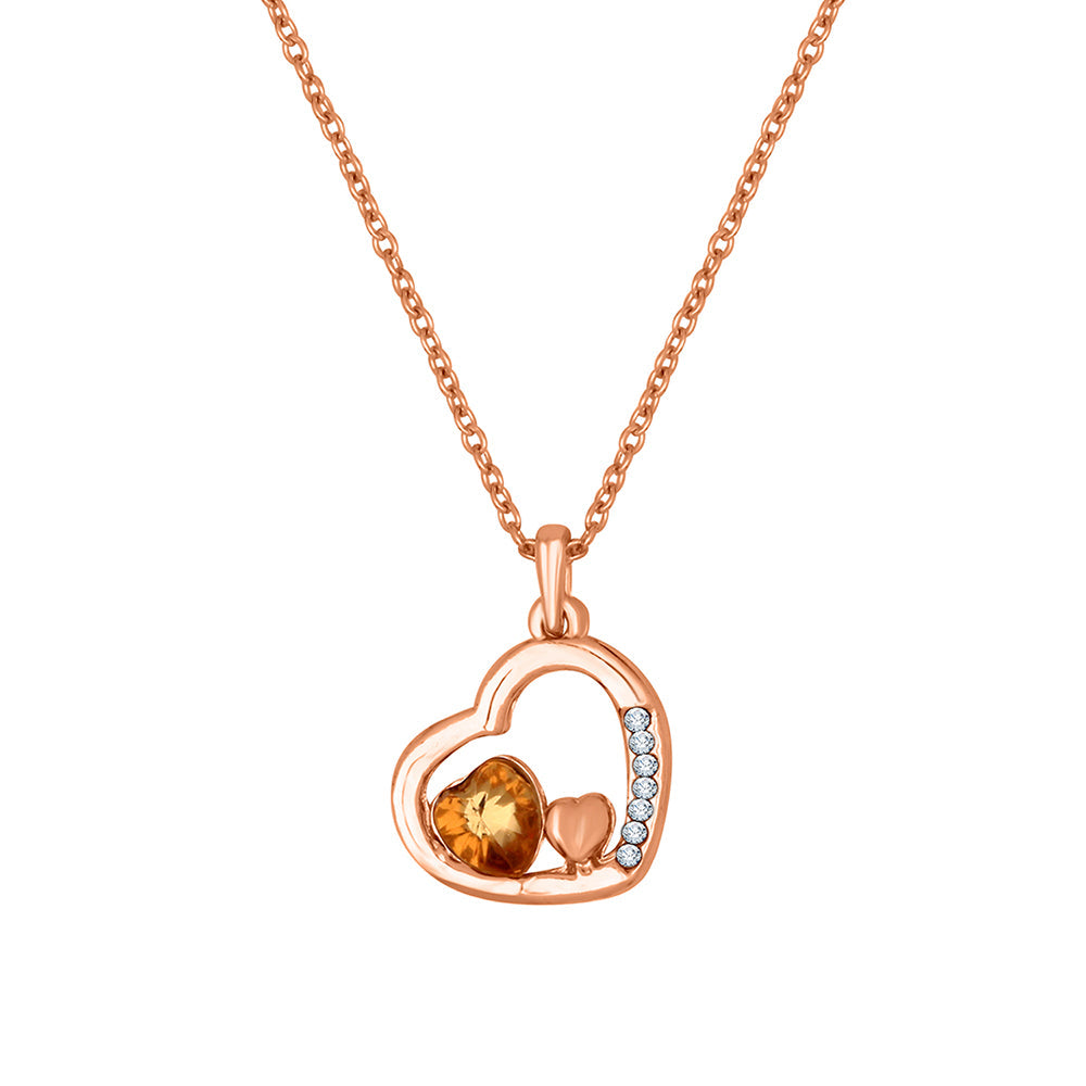 Mahi Rosegold Plated Brown and White Crystal Eternal Love Triple Heart Pendant for Women (PS1101800ZBro)