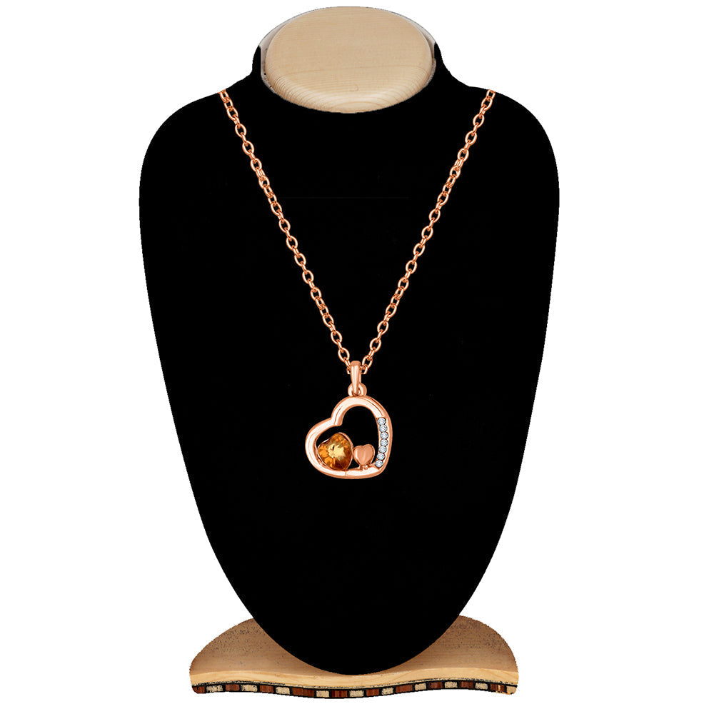 Mahi Rosegold Plated Brown and White Crystal Eternal Love Triple Heart Pendant for Women (PS1101800ZBro)