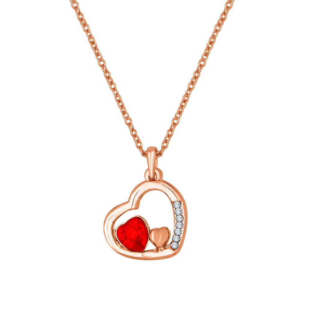 Mahi Rosegold Plated Red and White Crystal Eternal Love Triple Heart Pendant for Women (PS1101801ZRed)