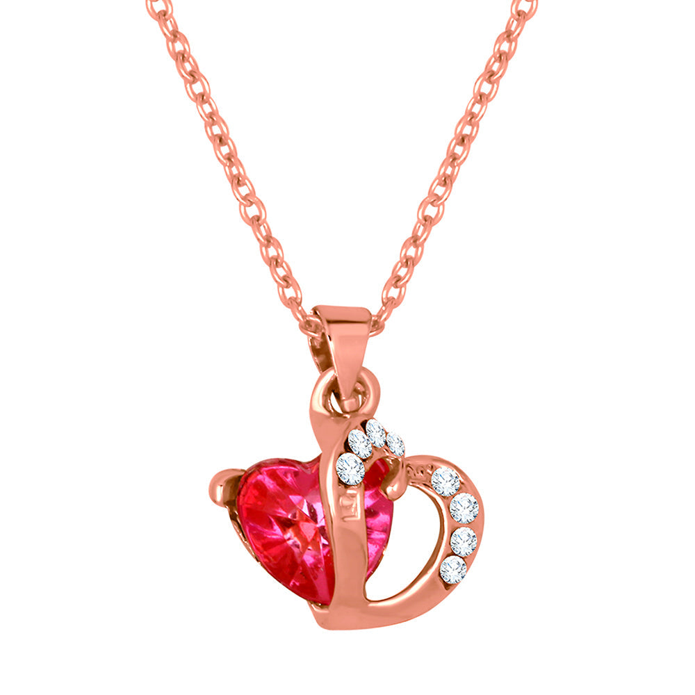 Mahi Rosegold Plated Heart Shape Pendant with Pink and White Crystals for Women (PS1101805ZPin)