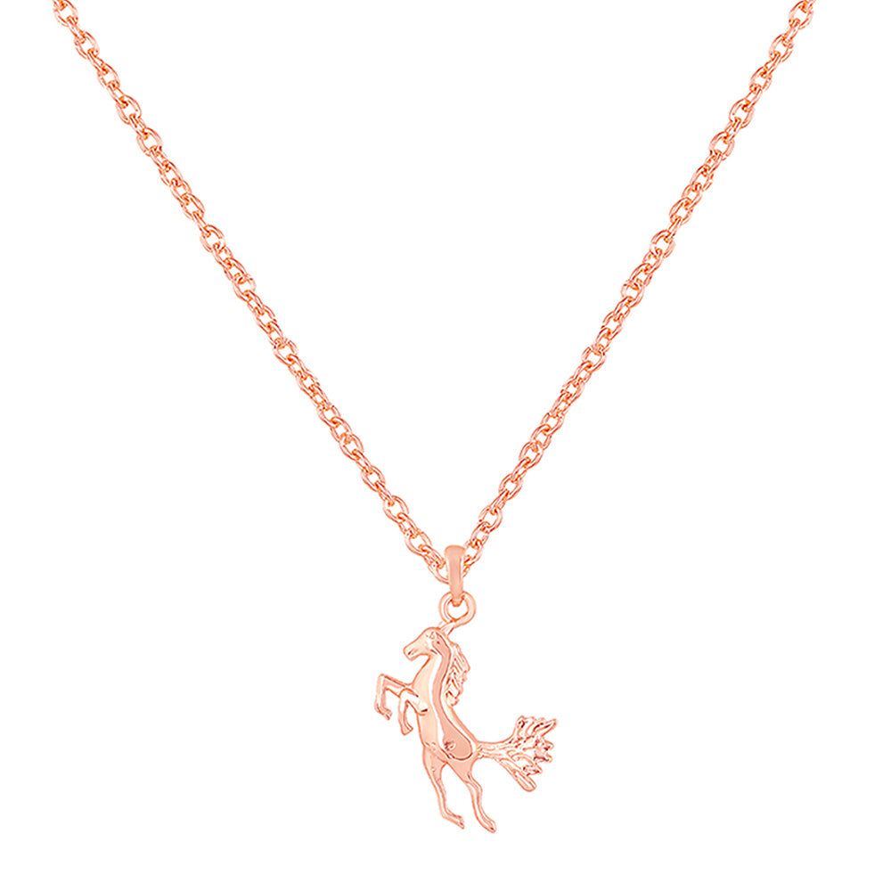 Mahi Rose Gold Plated Innocent Royal Horse Shaped Charm Pendant with Chain for Women (PS1101812Z)