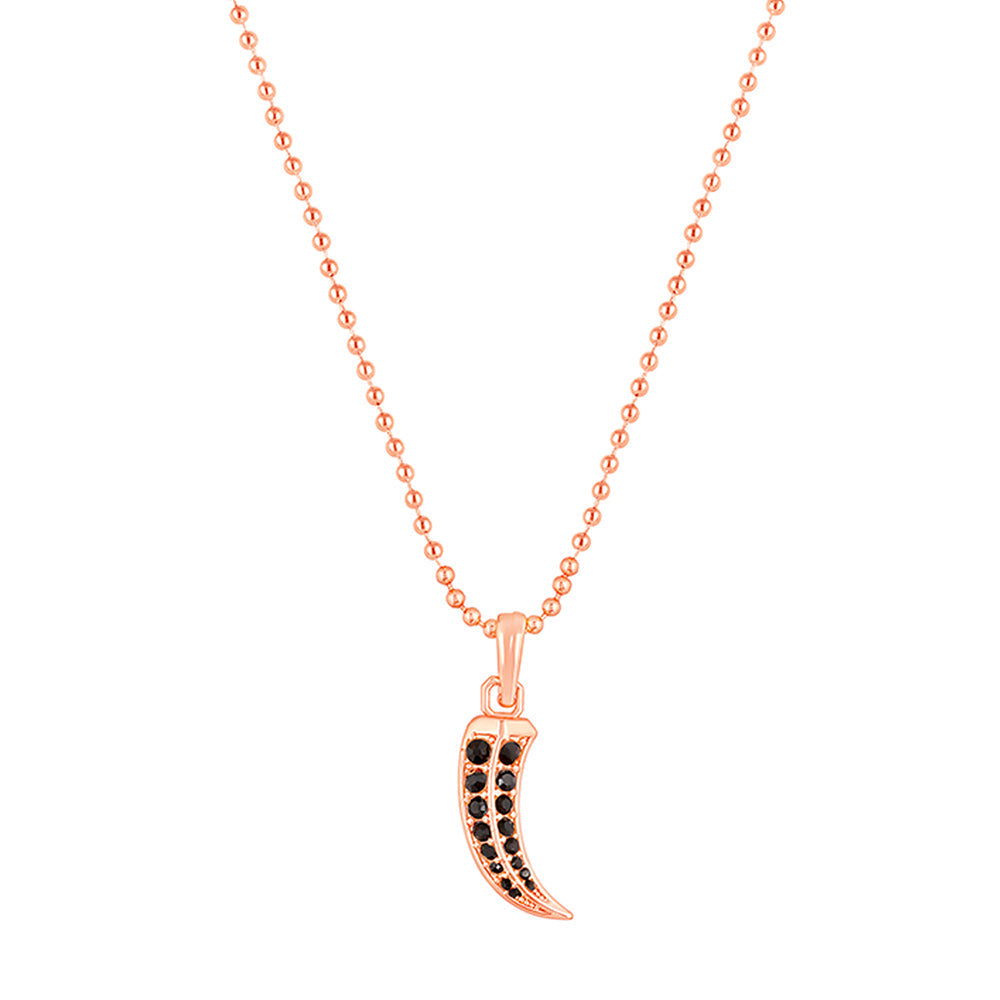 Mahi Rose Gold Plated Claw Shaped Black Crystals Unisex Pendant with Chain (PS1101813ZBla)