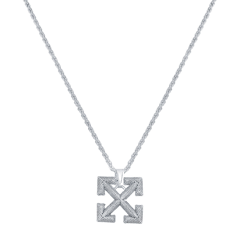 Mahi Rhodium Plated Arrow Shaped Pendant Necklace with Chain (PS1101815R)