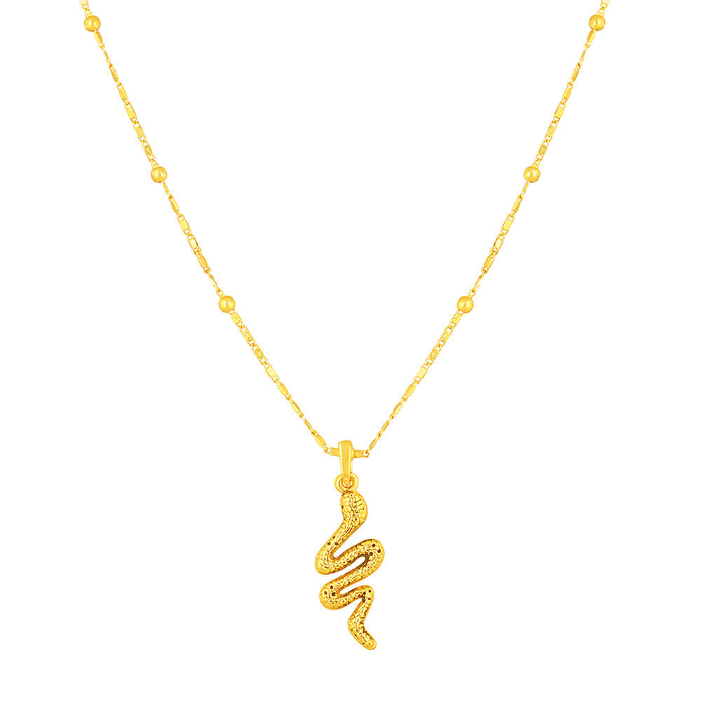 Mahi Gold Plated Snake Shaped Pendant Necklace with Chain for Women (PS1101819G)