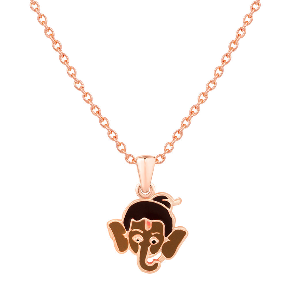 Mahi Rose Gold Plated Meena Work Childern's Favourite Bal Ganesha Pendant for Kids (PS1101832Z)