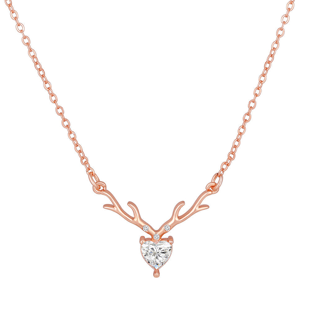 Mahi Deer Heart Shaped Necklace Pendant Chain with Cubic Zirconia Valentine Gift for Women (PS1101846Z)