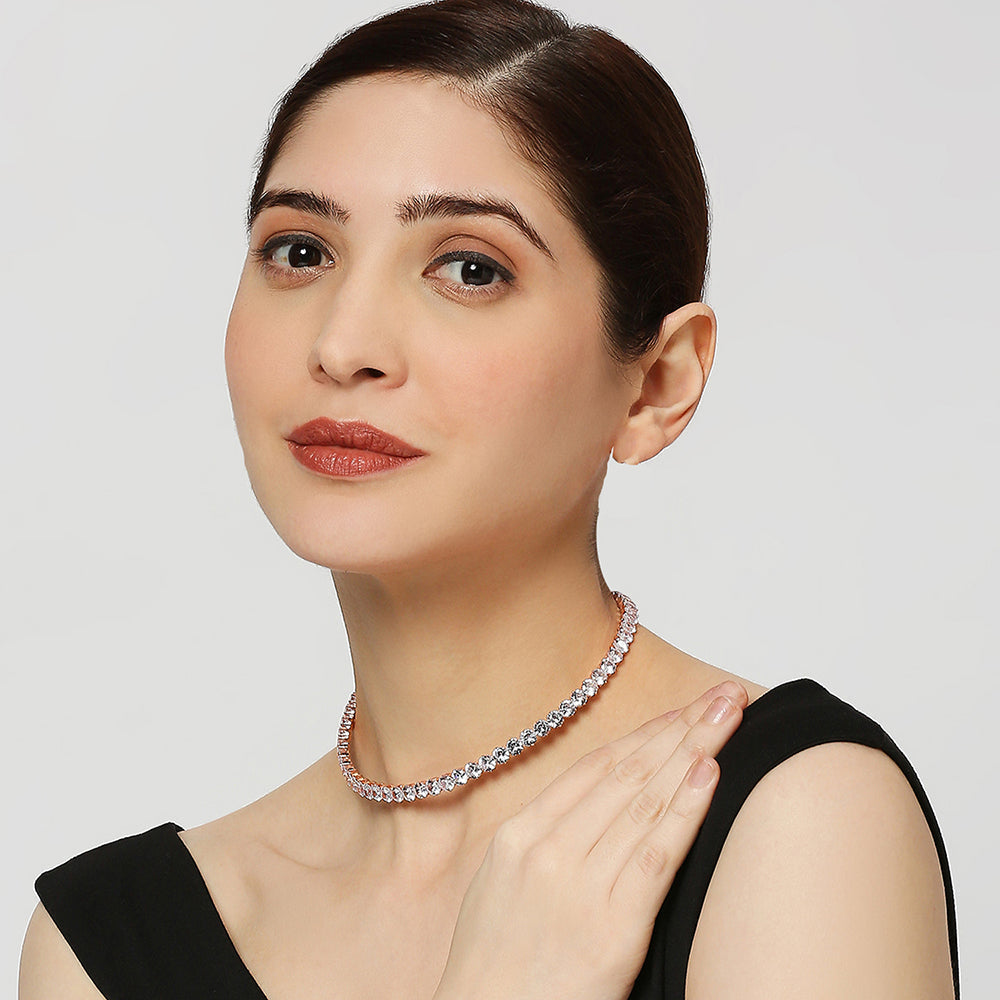 Mahi Rose Gold Plated Adjustable Choker Necklace with Cubic Zirconia Stone for Women (PS1101850ZWhi)