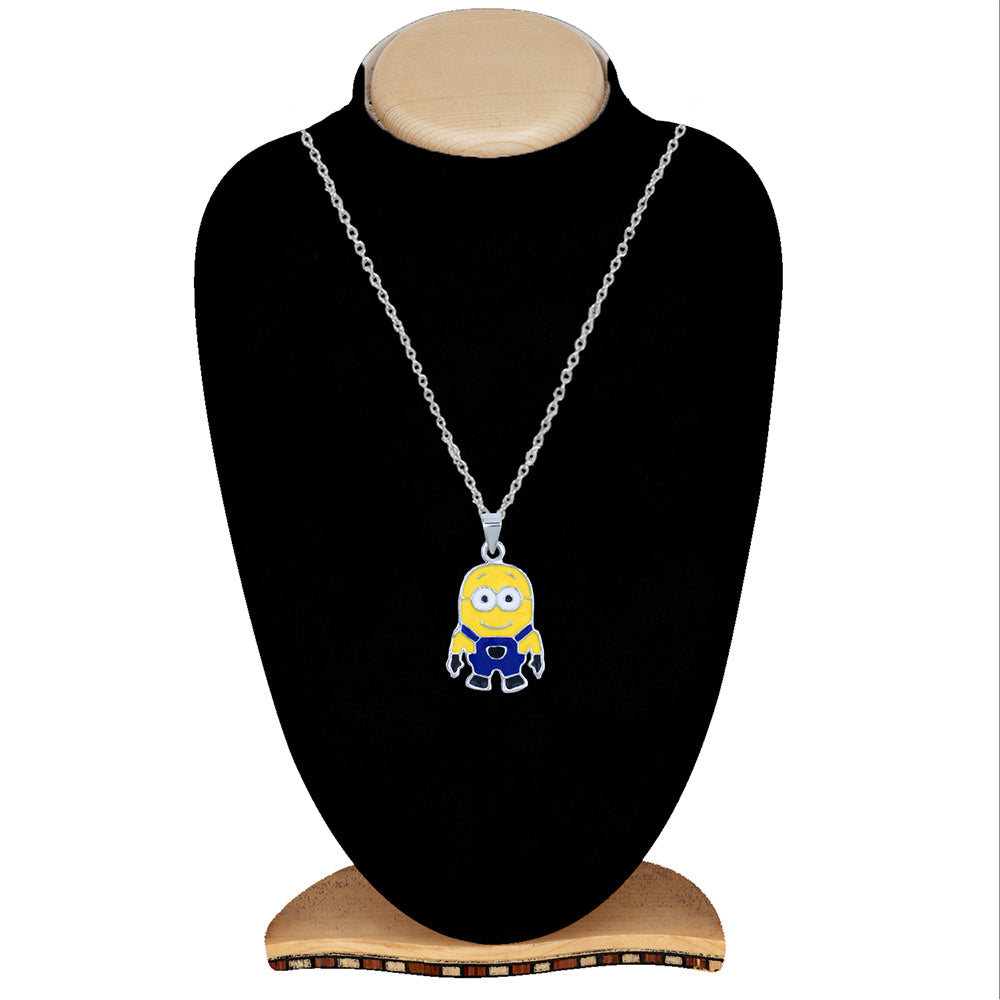 Mahi Rhodium Plated Cartoon Pendant for Kids with Blue and Yellow Mee Work Emel (PS1101851R)