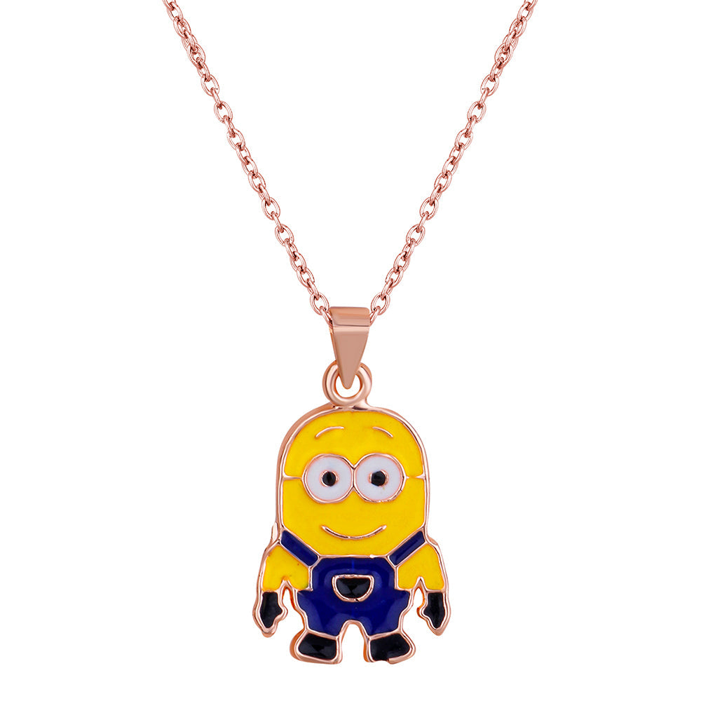Mahi Rose Gold Plated Cartoon Pendant for Kids with Blue and Yellow Mee Work Emel (PS1101852Z)