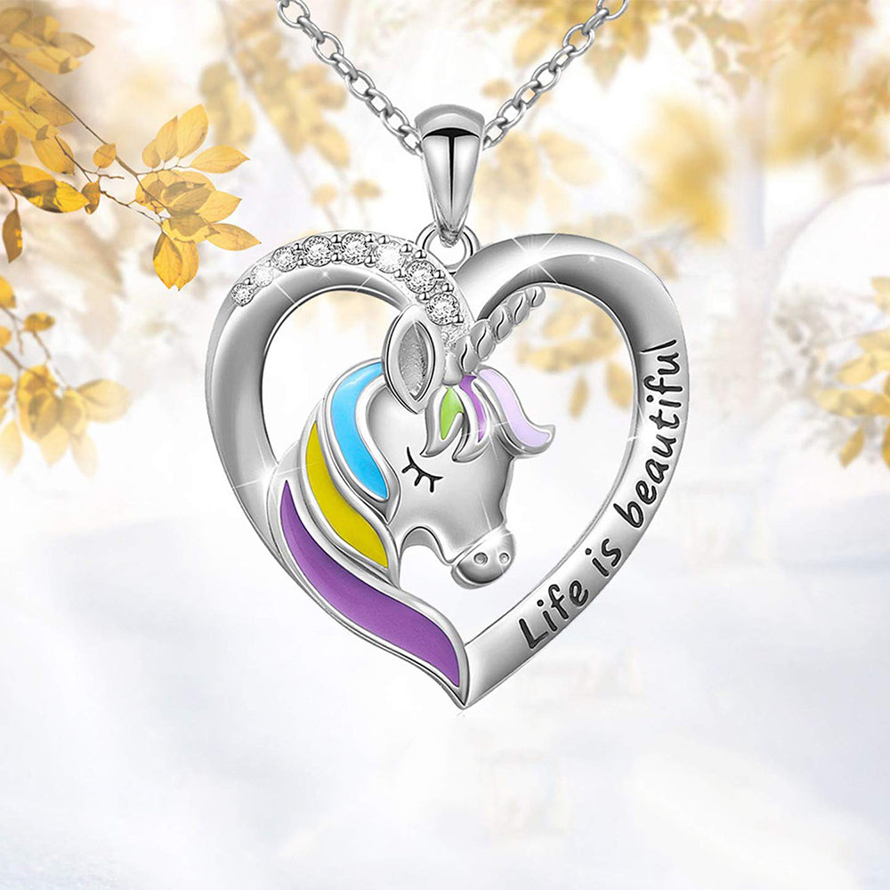 Mahi Multicolor Meenakari Work 'Your are Beautiful Engraved' Unicorn Shaped & Heart Pendant