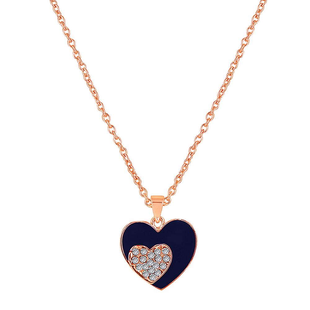 Mahi Navy Blue Meenakari Work and Crystals Dual Heart Necklace Pendant