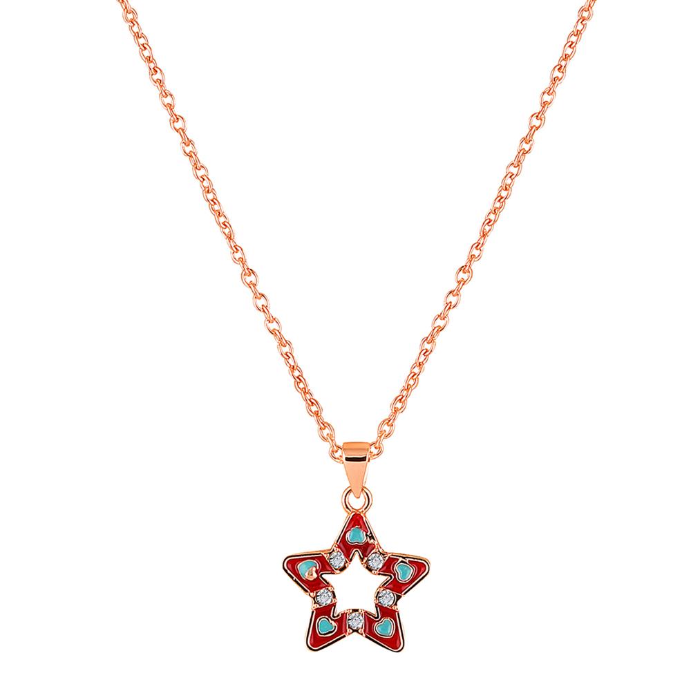 Mahi Red Meenakari Work and Crystals Star Necklace Pendant