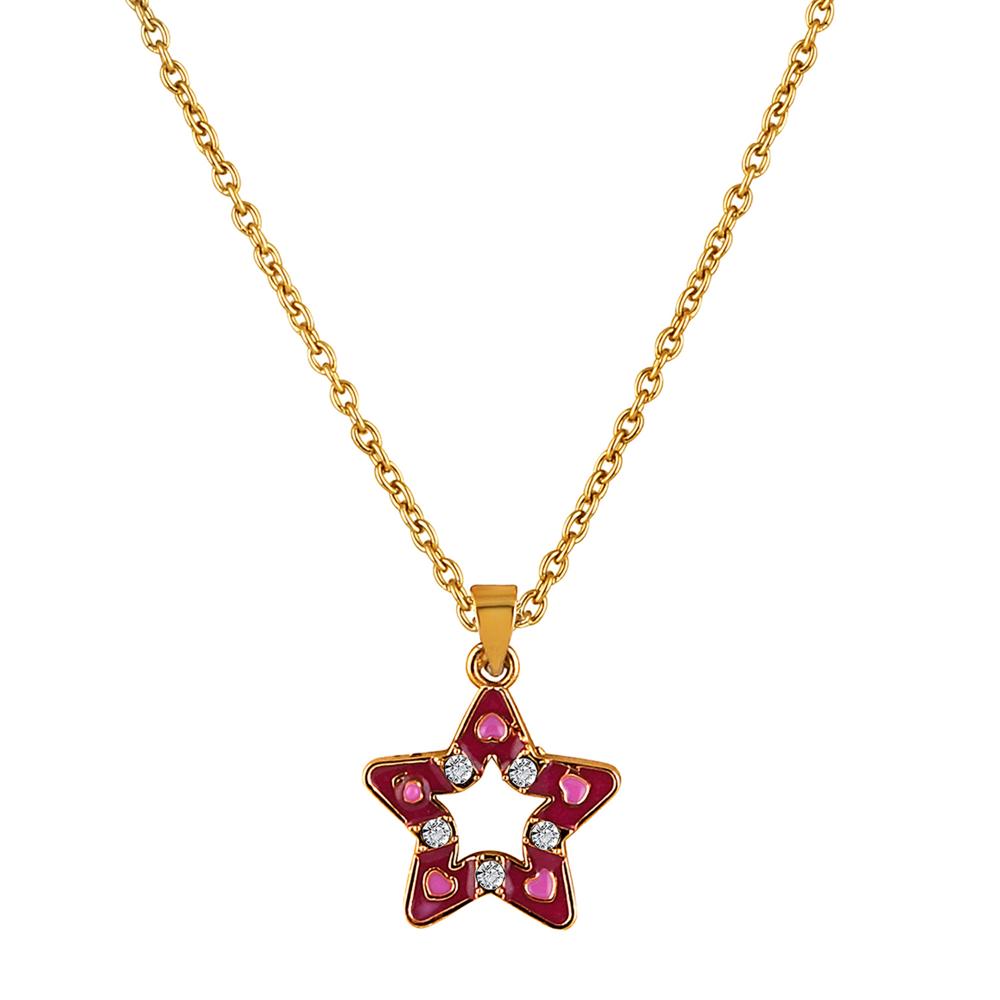 Mahi Pink Meenakari Work and Crystals Star Necklace Pendant