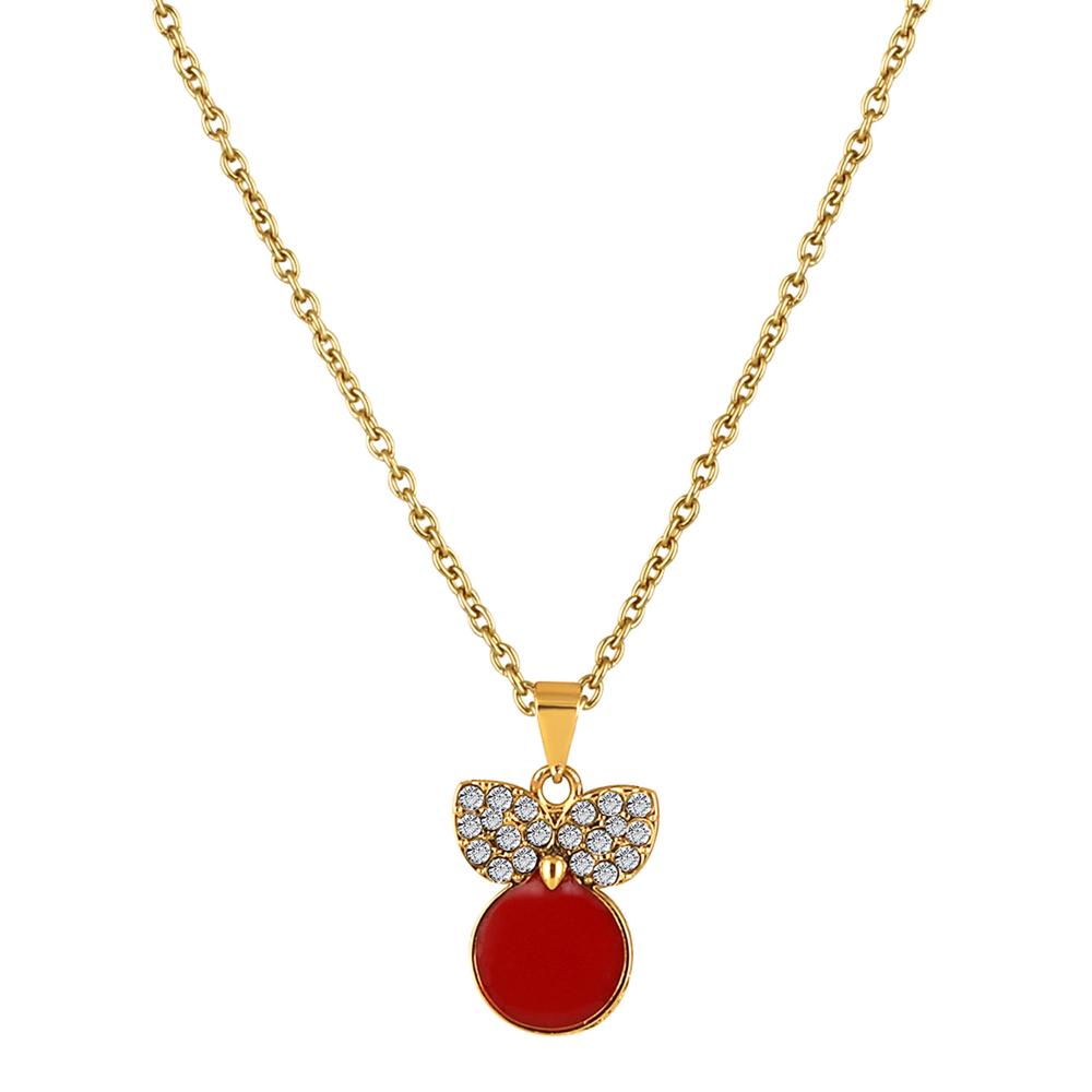 Mahi Red Meenakari Work and Crystals Cute Necklace Pendant
