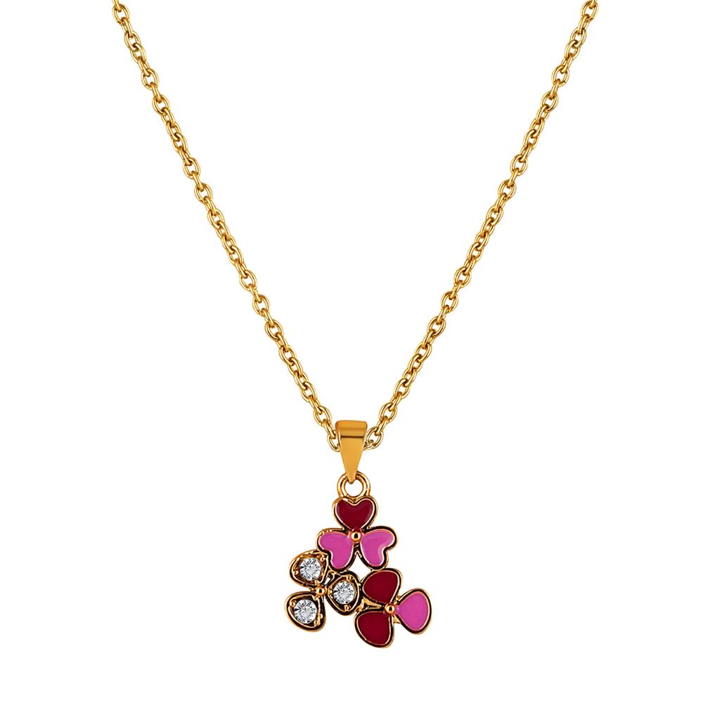 Mahi Red and Pink Meenakari Work and Crystals Floral Necklace Pendant