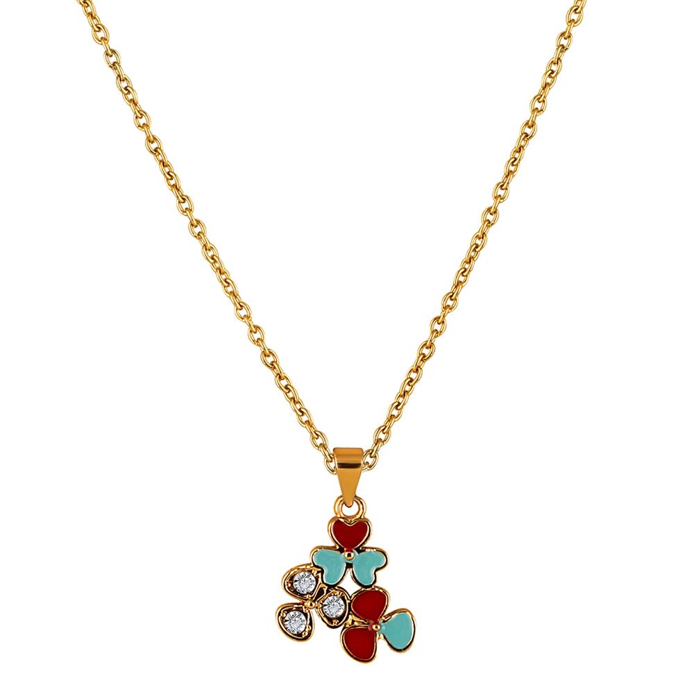 Mahi Red and Blue Meenakari Work and Crystals Floral Necklace Pendant