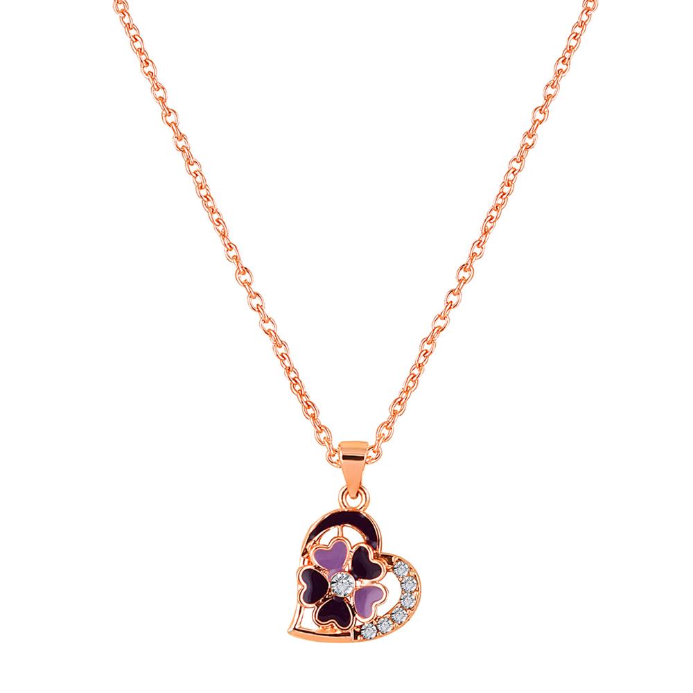 Mahi Purple Meenakari Work and Crystals Floral Heart Necklace Pendant