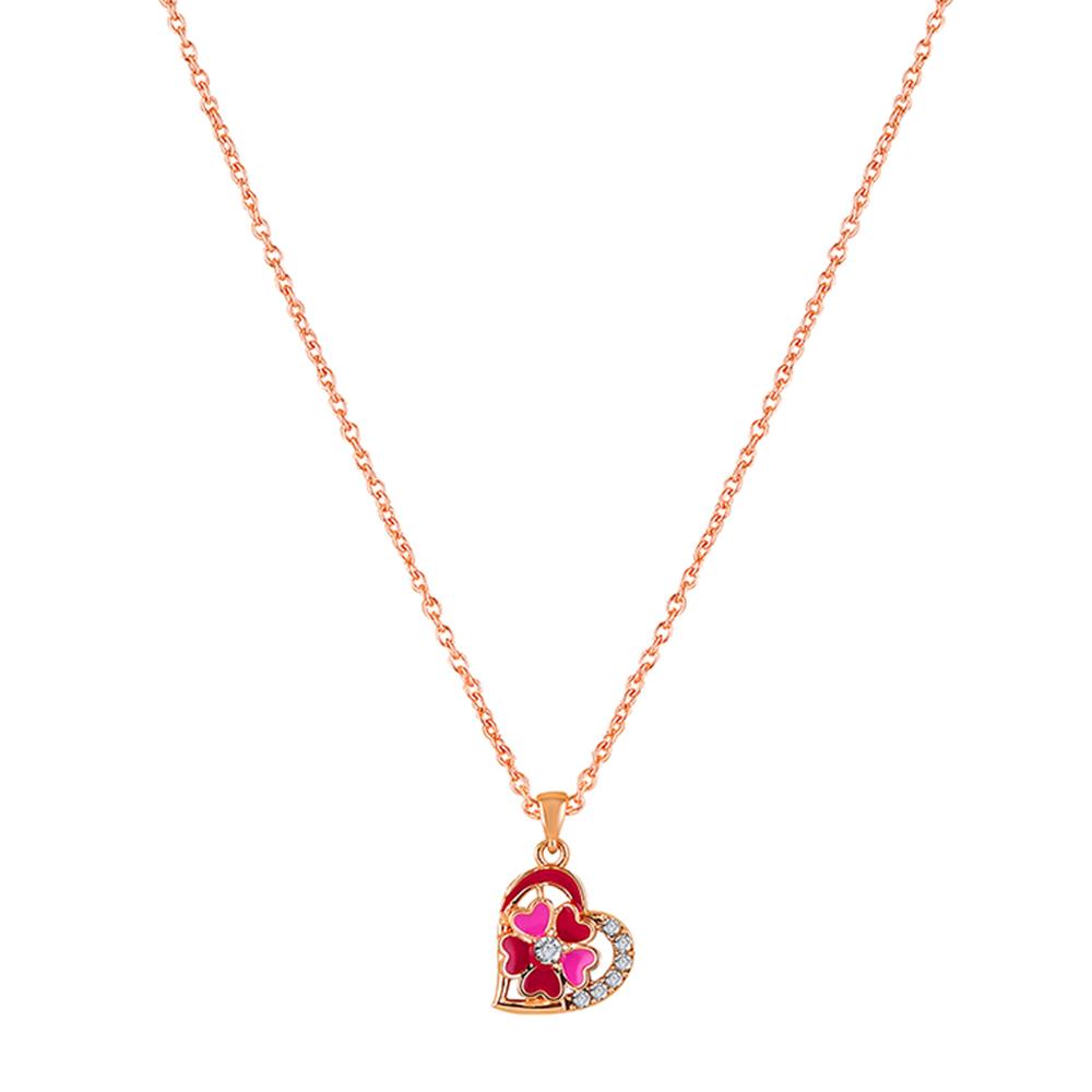 Mahi Red and Pink Meenakari Work and Crystals Floral Heart Necklace Pendant