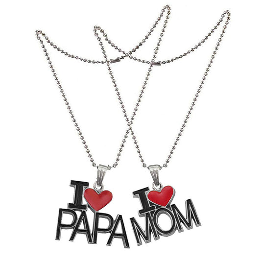 Mahi 'I Love Mom'' & ''I Love Dad'' Letter Heart Unisex Meena Enamelled Pendant Combo with Ball Chain (PSCO1101822R)