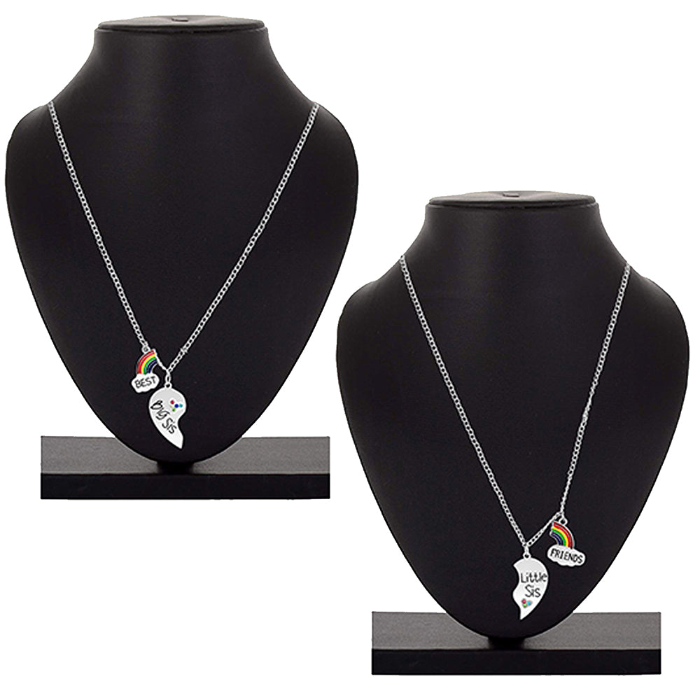 Mahi Rainbow Best Friends, Broken Heart Small Sis and Big Sis Pendant Necklace Chain