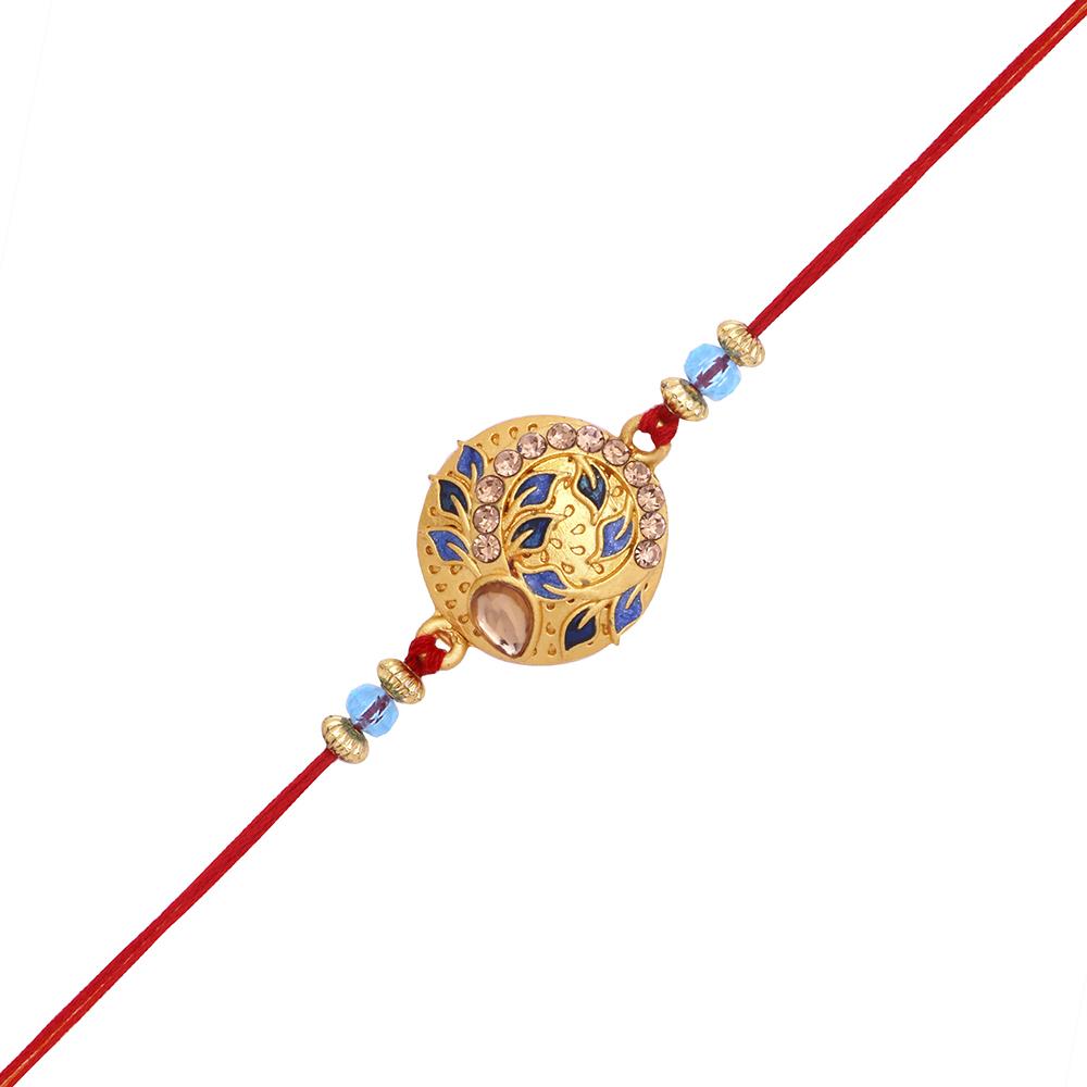 Mahi Delightful Rakhi with Meena work and Crystal for Dearest Brothers (RA1100639G)