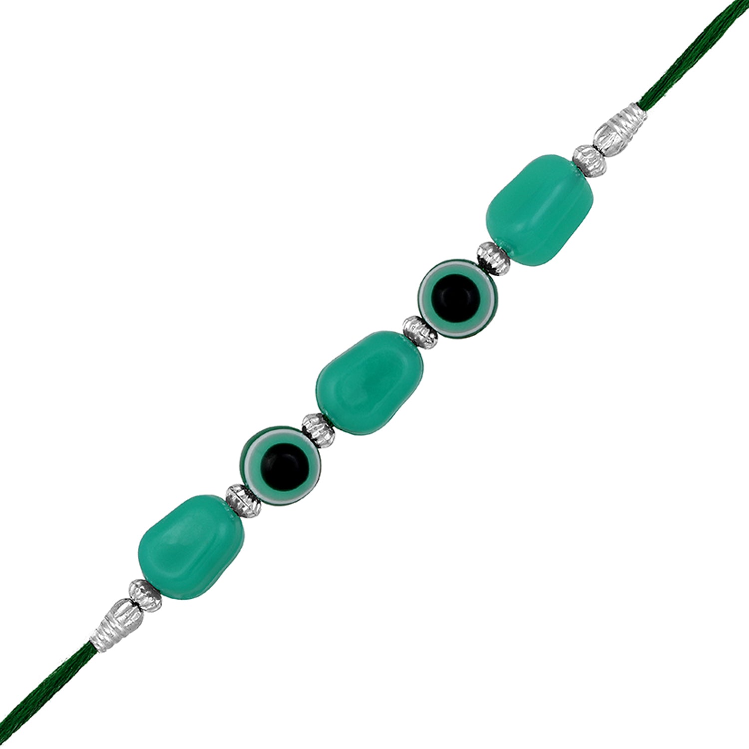 Mahi Gold Plated Green Colored Beads Auspicious Evil Eye Rakhi Bracelet for Bhaiya (RA1100731R)