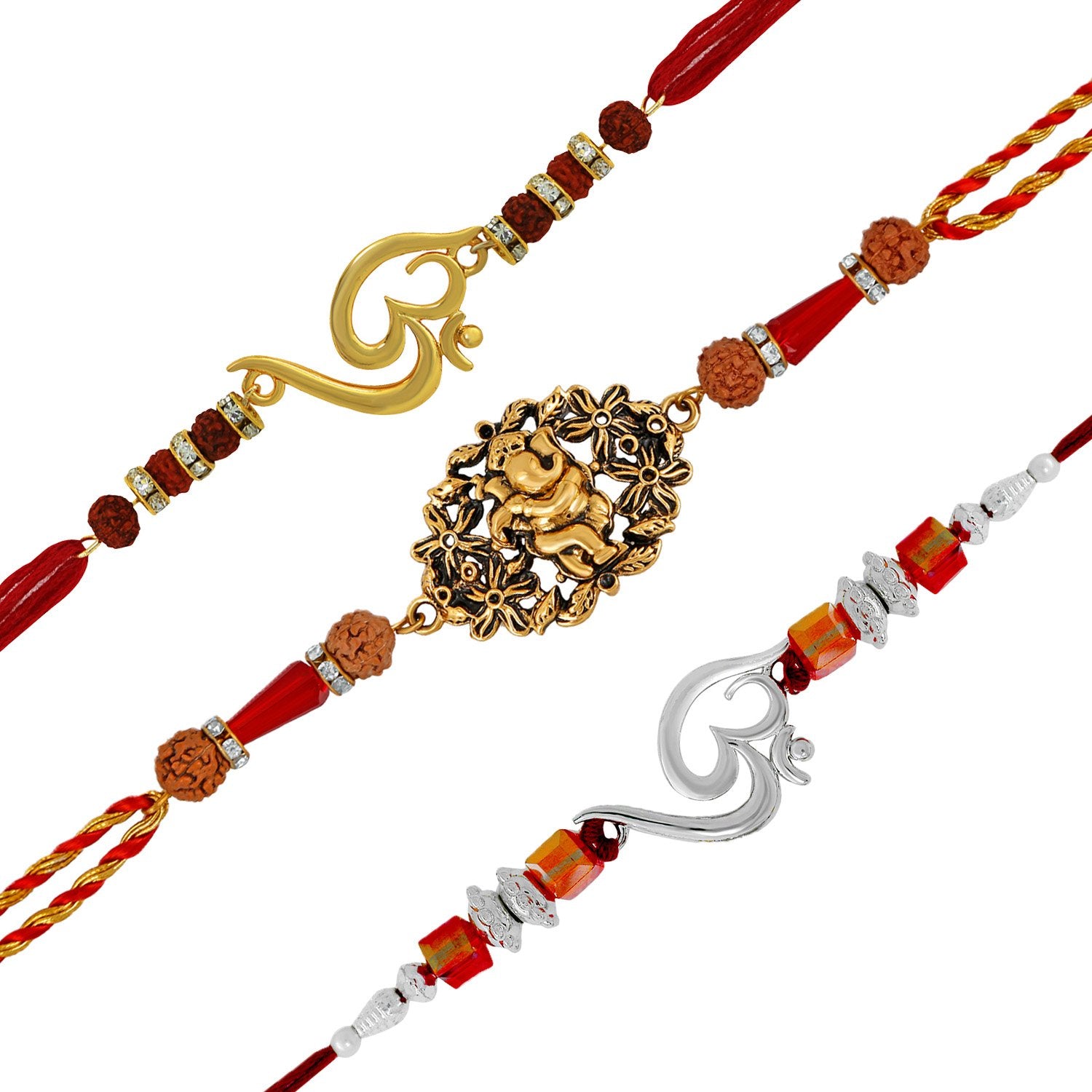 Mahi Combo of Om and Ganesha Rakhis with Crystals and Rudrakshaa for Adorable Brothers RCO1105118M