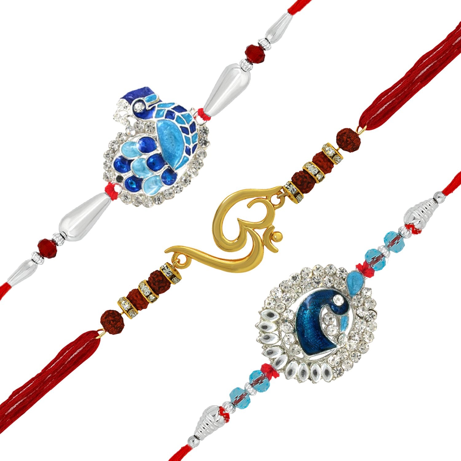 Mahi Combo of Om and Peacock Rakhis with Crystals and Rudrakshaa for Adorable Brothers RCO1105126M