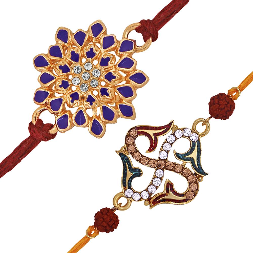 Mahi Combo of Floral and Swastik Rakhi's with Brown and White Rudraksha and Crystal for Bhaiya (RCO1105227M)