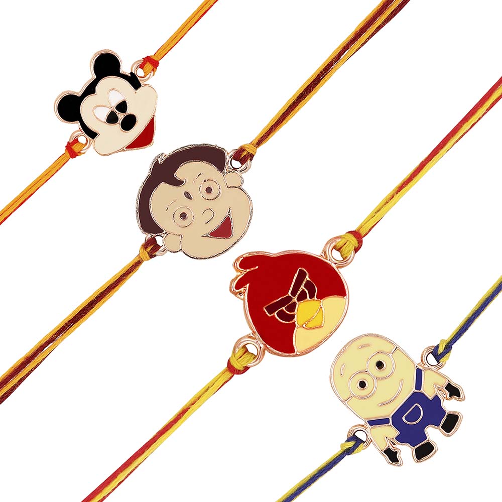 Mahi Combo of 4 Popular Trendy Multicolor Cartoon Kids Rakhi with Meena Work (RCO1105326Z)