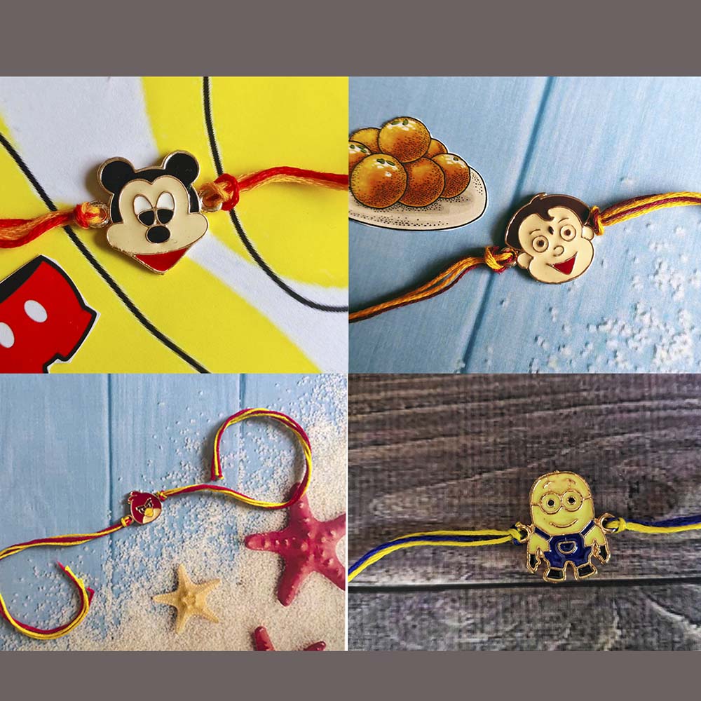 Mahi Combo of 4 Popular Trendy Multicolor Cartoon Kids Rakhi with Meena Work (RCO1105326Z)