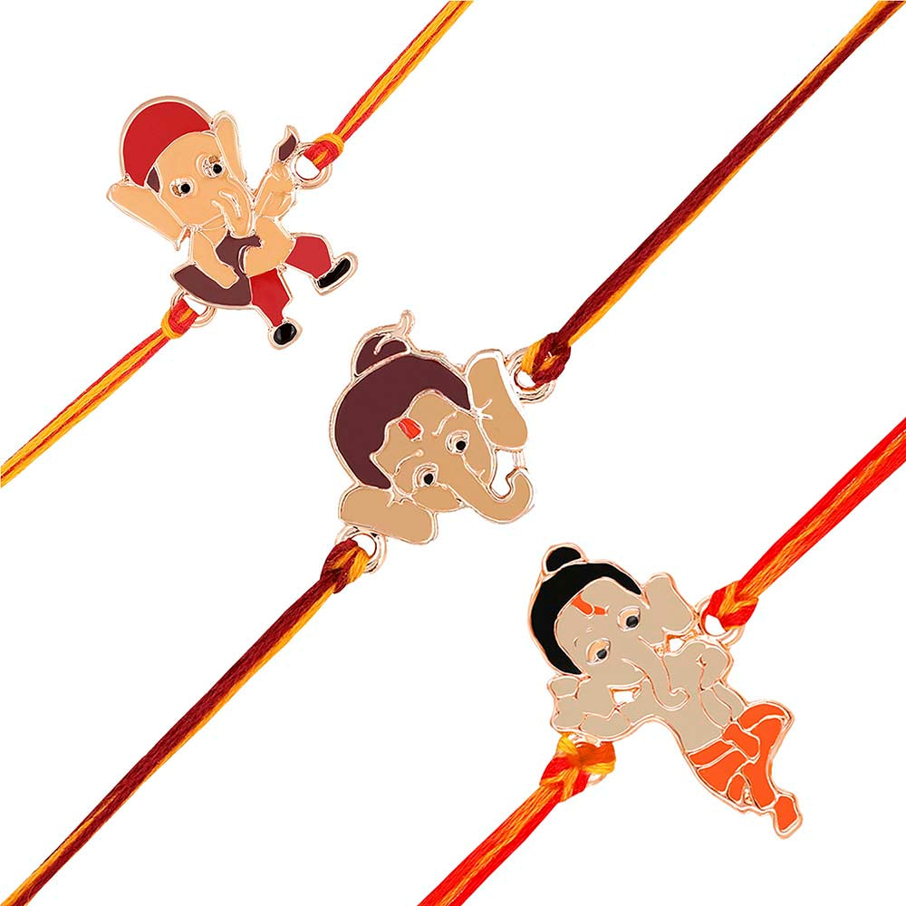 Mahi Combo of Bal Ganesh and Bal Hanuman Kids Rakhi with Meena Work (RCO1105331Z)
