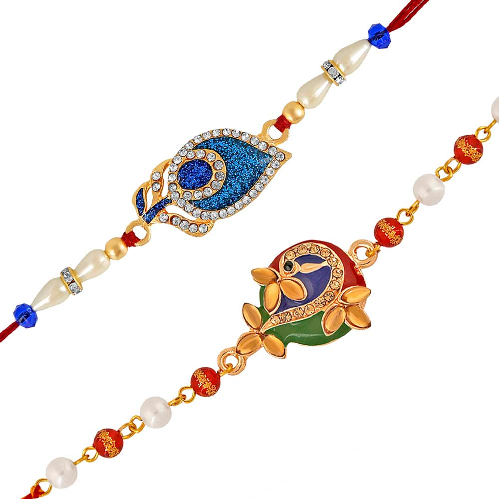 Mahi Combo of Peacock and Peacock Feather Rakhis for Men (RCO1105353M)