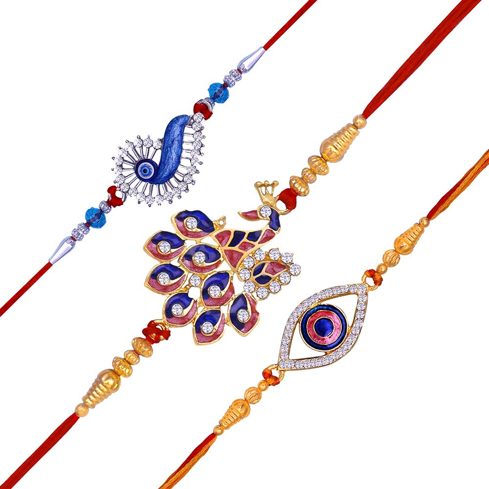 Mahi Combo of Evil Eye and Peacock Rakhis for Men (RCO1105364M)