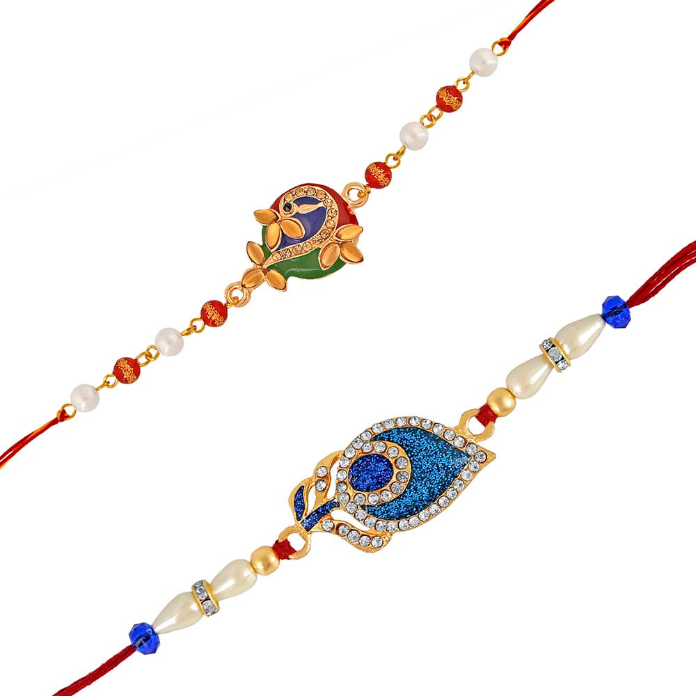 Mahi Combo of Peacock and Peacock Feather Rakhis for Men (RCO1105373M)