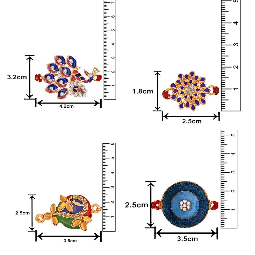 Mahi Combo of Floral and Peacock Shaped Meena Work Colorful Rakhis for Brother (RCO1105414M)