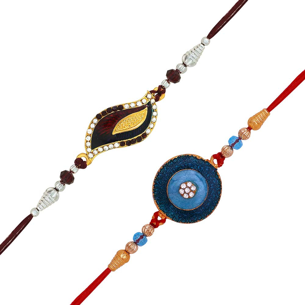 Mahi Combo of Floral and Evil Eye Rakhi with Meena Work and Crystals for Bhaiya / Brother (RCO1105415M)