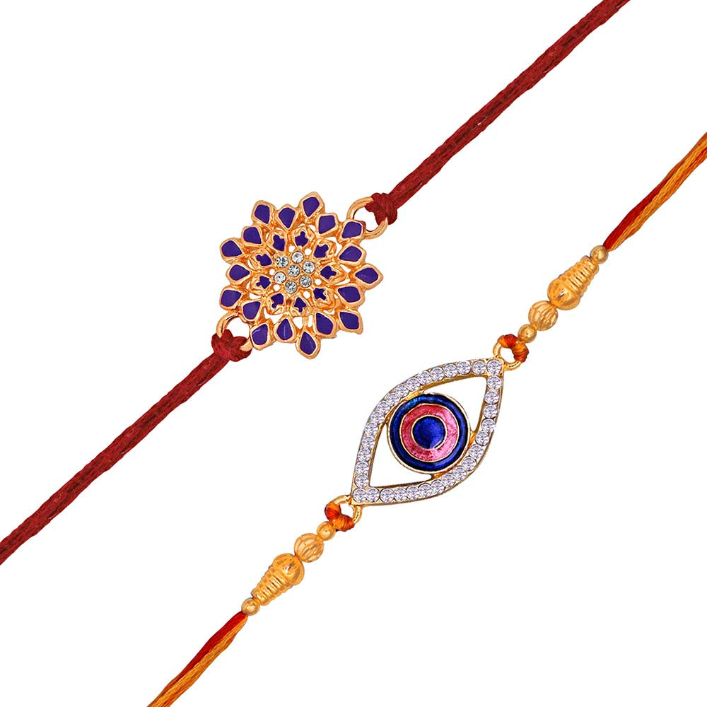 Mahi Combo of Floral and Evil Eye Rakhi with Meena Work and Crystals for Bhaiya / Brother (RCO1105415M)