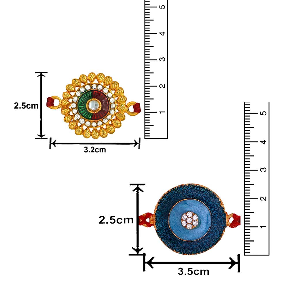 Mahi Combo of 2 Floral Rakhis with Meena Work and Crystals for Bhaiya / Brother (RCO1105429G)