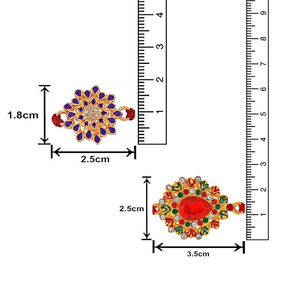 Mahi Combo of 2 Colorful Floral Rakhis with Meena Work and Crystals for Bhaiya / Brother (RCO1105431M)