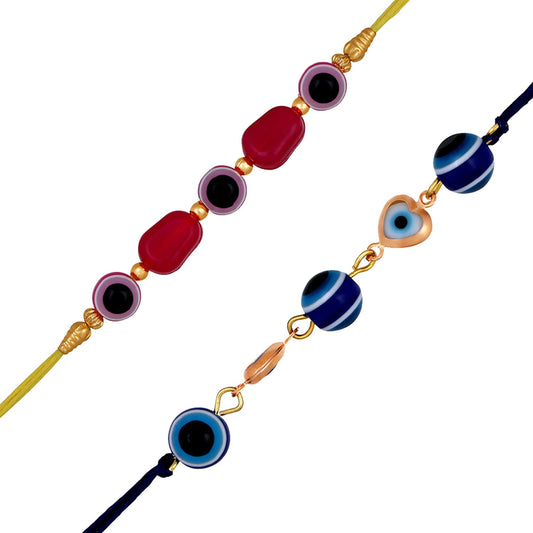 Mahi Combo of 2 Evil Eye Nazariya Rakhis with Blue and Pink Crystals for Bhaiya (RCO1105527G)