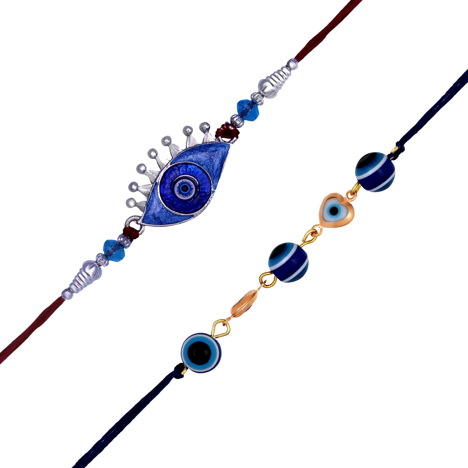 Mahi Combo of 2 Evil Eye Nazariya Rakhis with Blue Crystals and Meenakari Work Crystals for Bhaiya (RCO1105530M)
