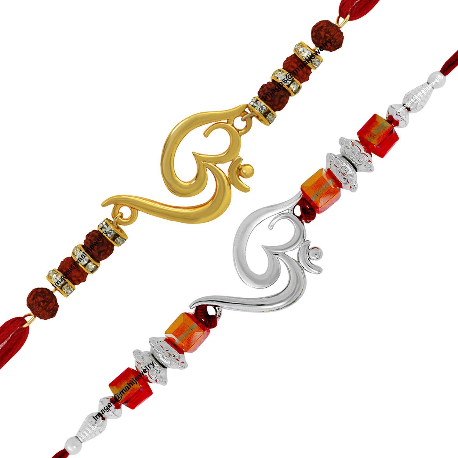 Mahi Combo of 2 Divine Om Rudrakshaa Crystal Studded Rakhi (Bracelet) for Adorable Brothers/Bhaiya RTCO1104976M