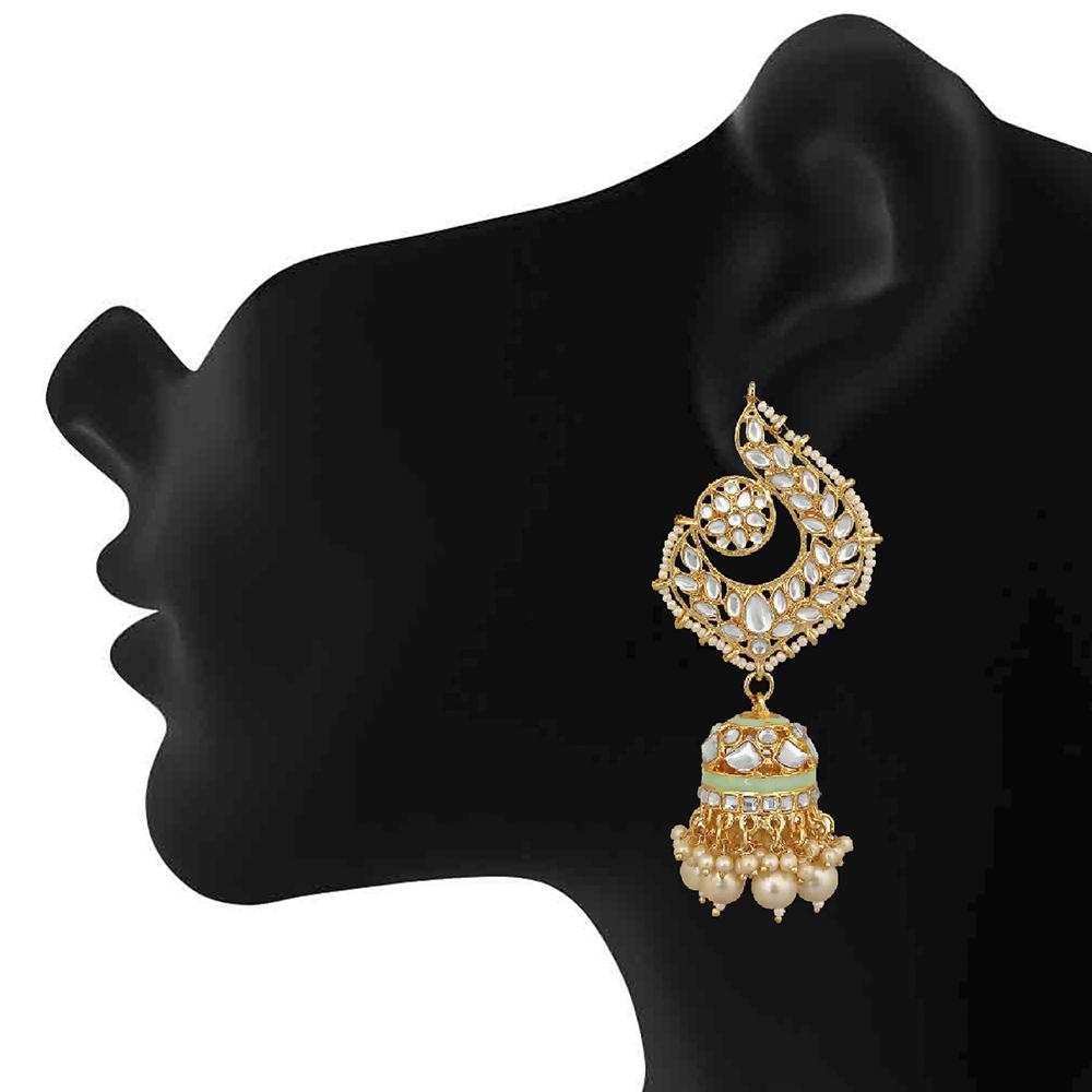 Mahi Rosegold Plated Ethnic Meenakari work Peacock Jhumki Dangler Earrings with Kundan for Women (VECJ100237)