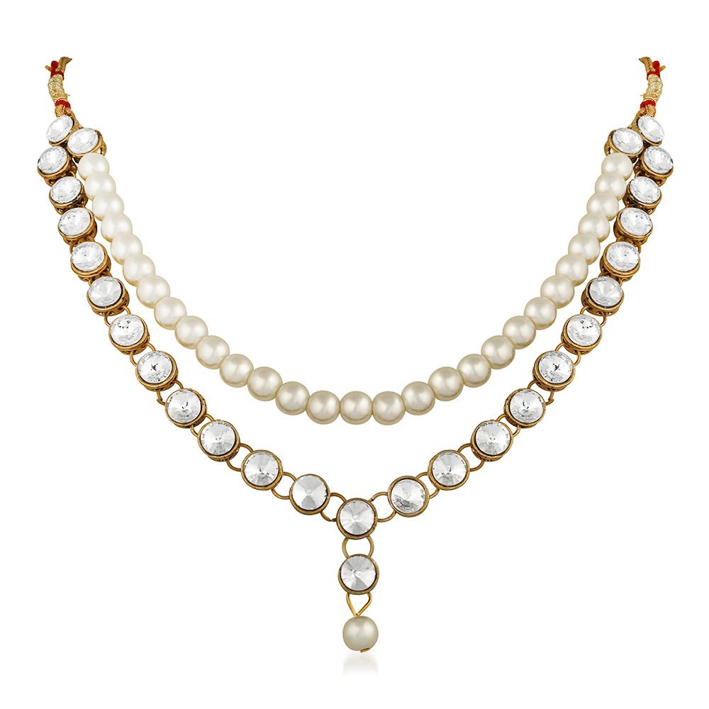 Mahi Traditional Jewellery Kundan and Artificial Pearl Necklace Set with Earrings for Women (VNCJ100247WHT)