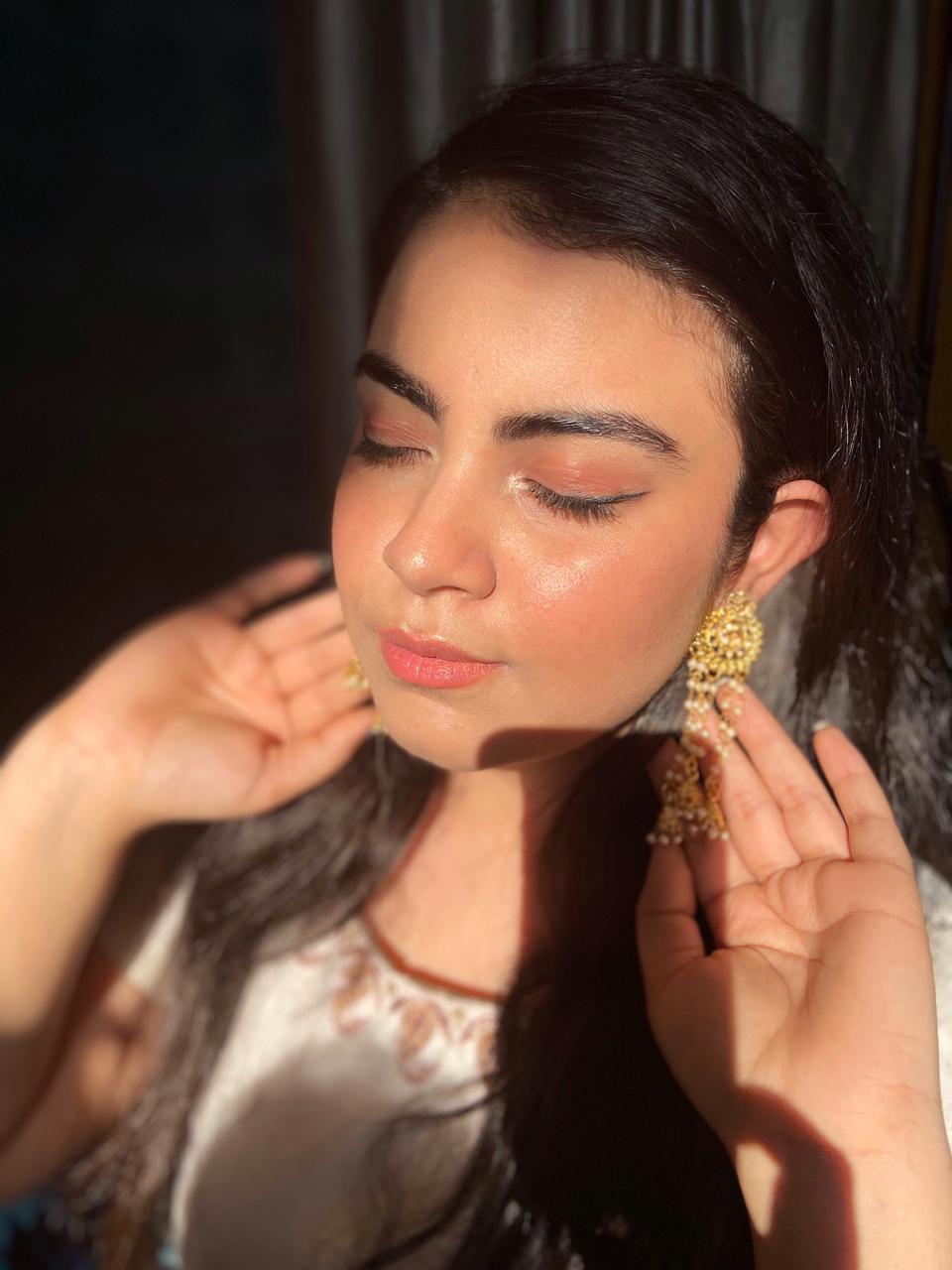 Ritika Verma Wearing Kriaa Stone Gold Plated Pearl Dangler Earrings
